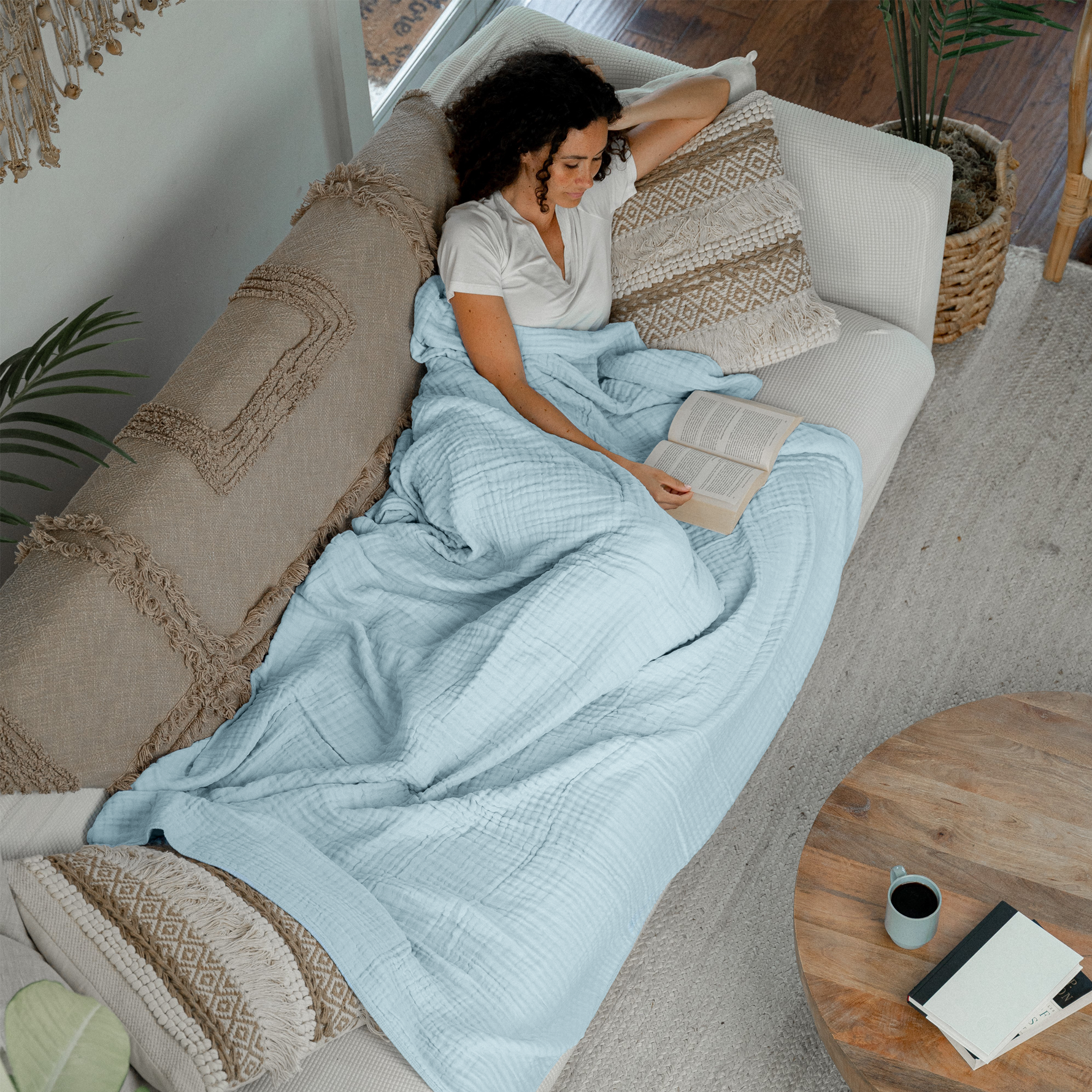 Adult Muslin Blanket Sky Blue Cotton Soft Warm Cozy Throw Comfy Cubs Everetts Place: Online Boutique