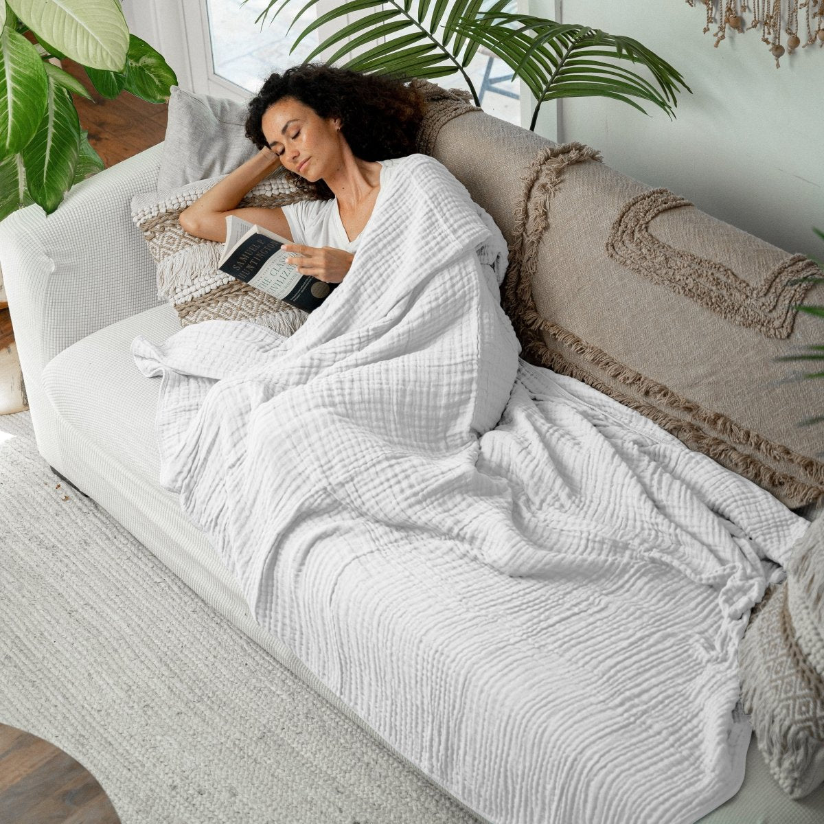 Adult Muslin Blanket White Cozy Breathable Throw For Home - Everetts Place Boutique - 