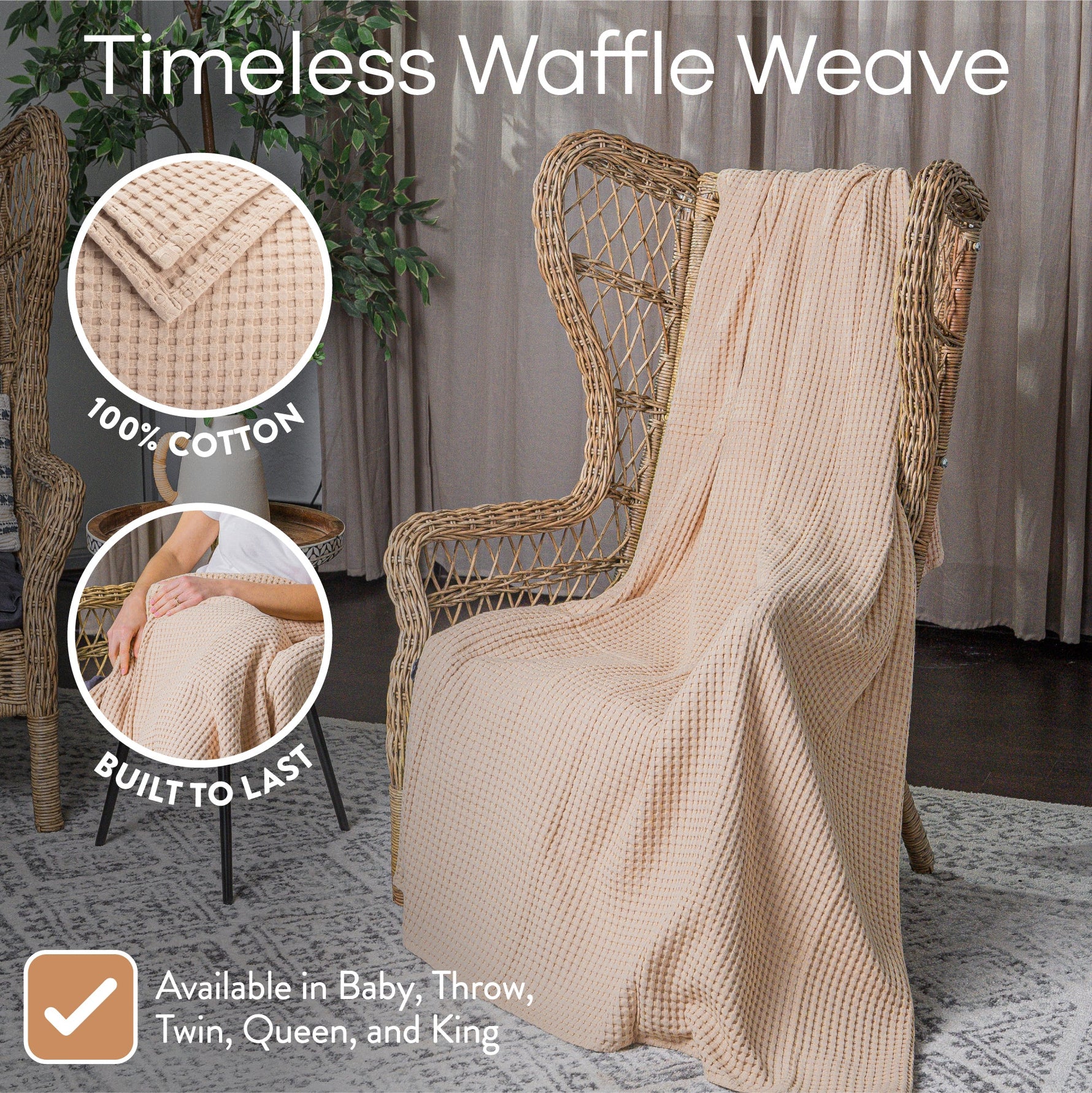 Adult Waffle Blankets Blush Cotton Soft Cozy Luxury Comfy Cubs Everetts Place: Online Boutique