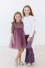 Amethyst Ribbed Velvet Bells For Girls Fall Outfit Trend Mila & Rose ® Everetts Place: Online Boutique
