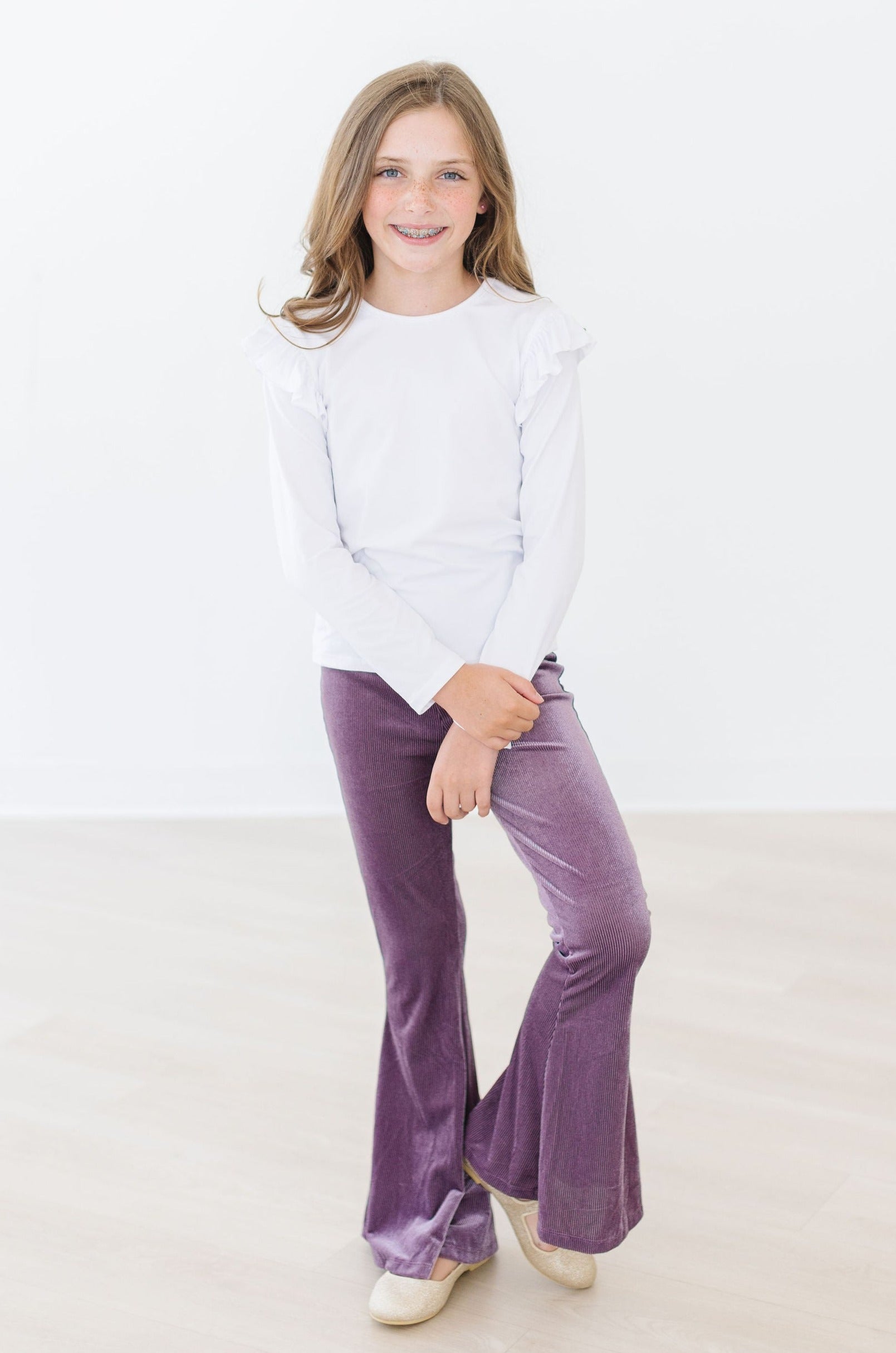 Amethyst Ribbed Velvet Bells For Girls Fall Outfit Trend Mila & Rose ® Everetts Place: Online Boutique