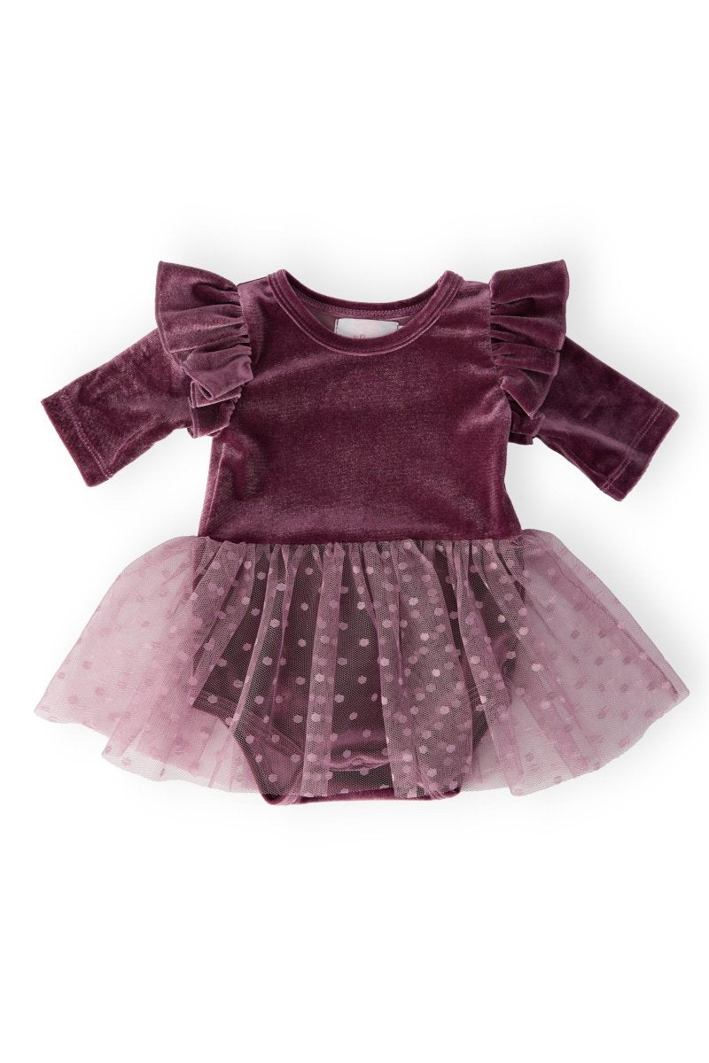 Amethyst Velvet Tutu Bodysuit For Baby With Snap Closure - Everetts Place Boutique - 