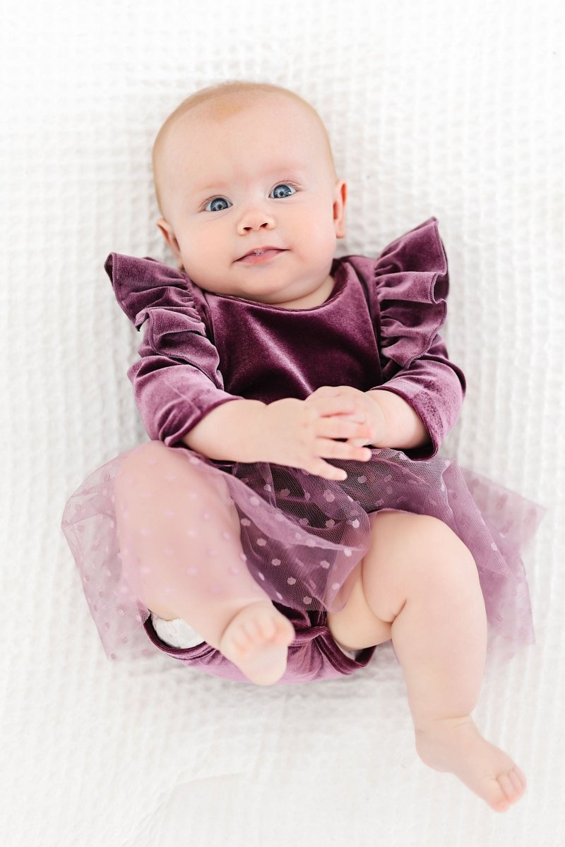 Amethyst Velvet Tutu Bodysuit For Baby With Snap Closure - Everetts Place Boutique - 
