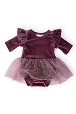 Amethyst Velvet Tutu Bodysuit For Baby With Snap Closure - Everetts Place Boutique - 