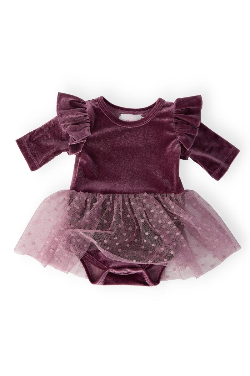 Amethyst Velvet Tutu Bodysuit For Baby With Snap Closure - Everetts Place Boutique - 