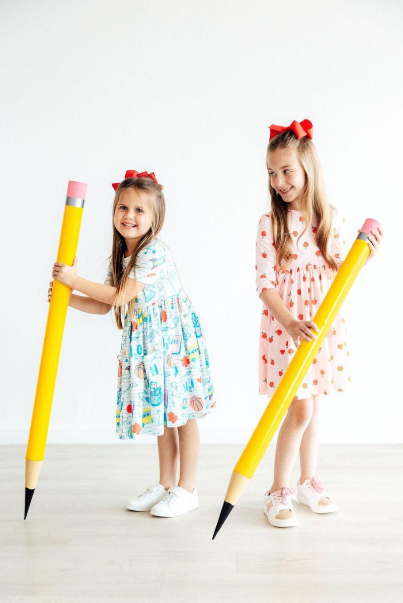 An Apple A Day Three Quarter Sleeve Pocket Toddler Dress - Everetts Place Boutique - 