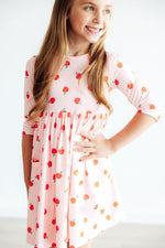 An Apple A Day Three Quarter Sleeve Pocket Toddler Dress - Everetts Place Boutique - 