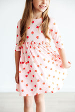 An Apple A Day Three Quarter Sleeve Pocket Toddler Dress - Everetts Place Boutique - 