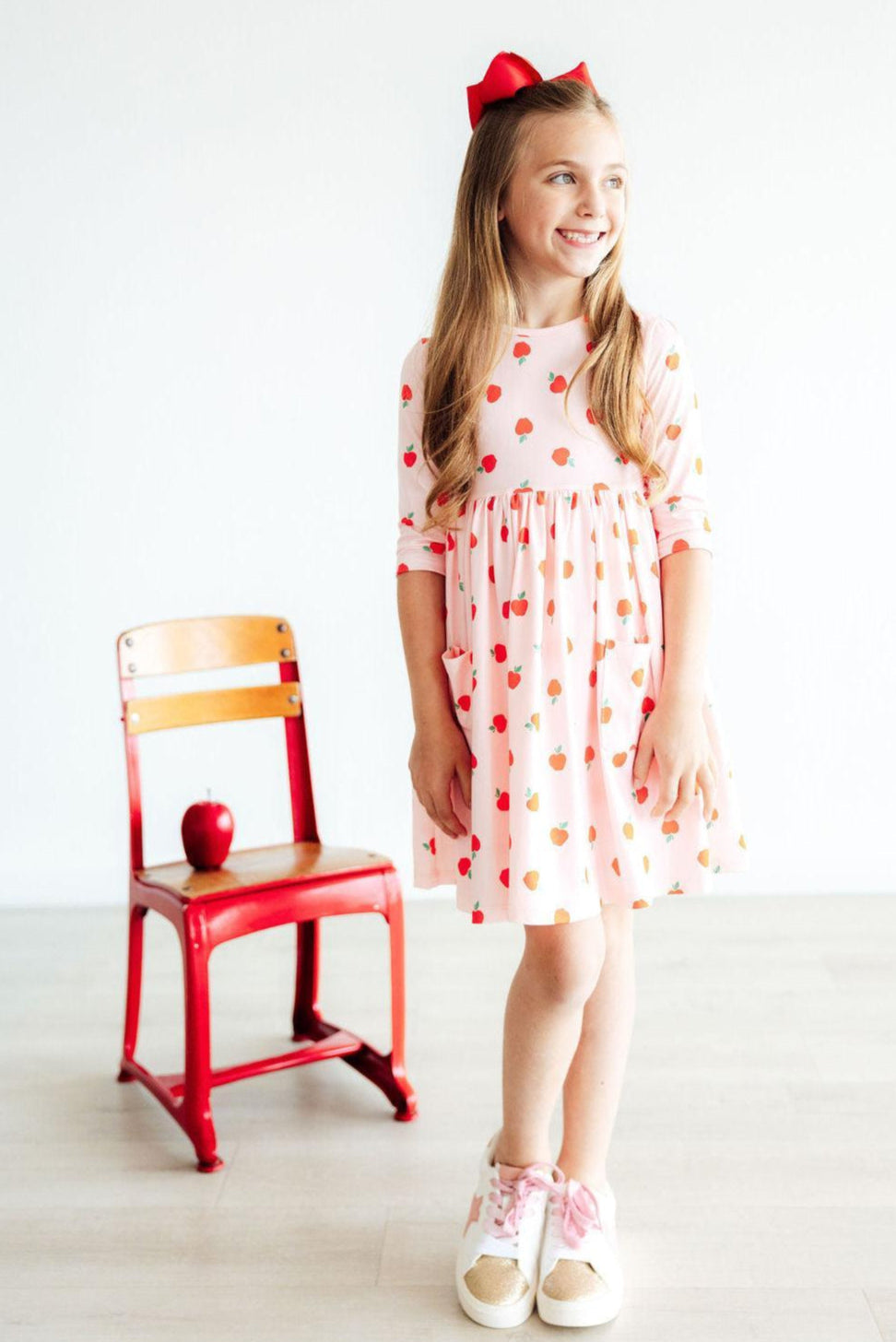 An Apple a Day 3/4 Sleeve Pocket Twirl Dress by Mila & Rose ® at Everetts Place