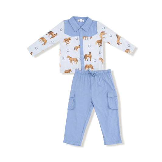 Angel Dear Cowboy Button Down and Pant Set for Kids Angel Dear Everetts Place: Online Boutique