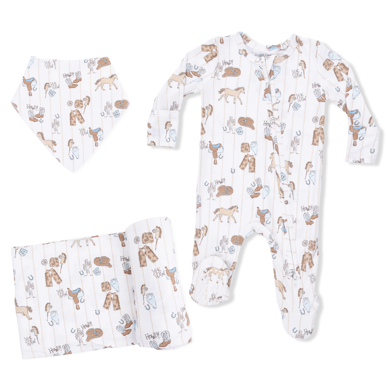 Angel Dear Cowboy Nursery 2 Way Zipper Footie Bandana Bib Swaddle Blanket Set Angel Dear 