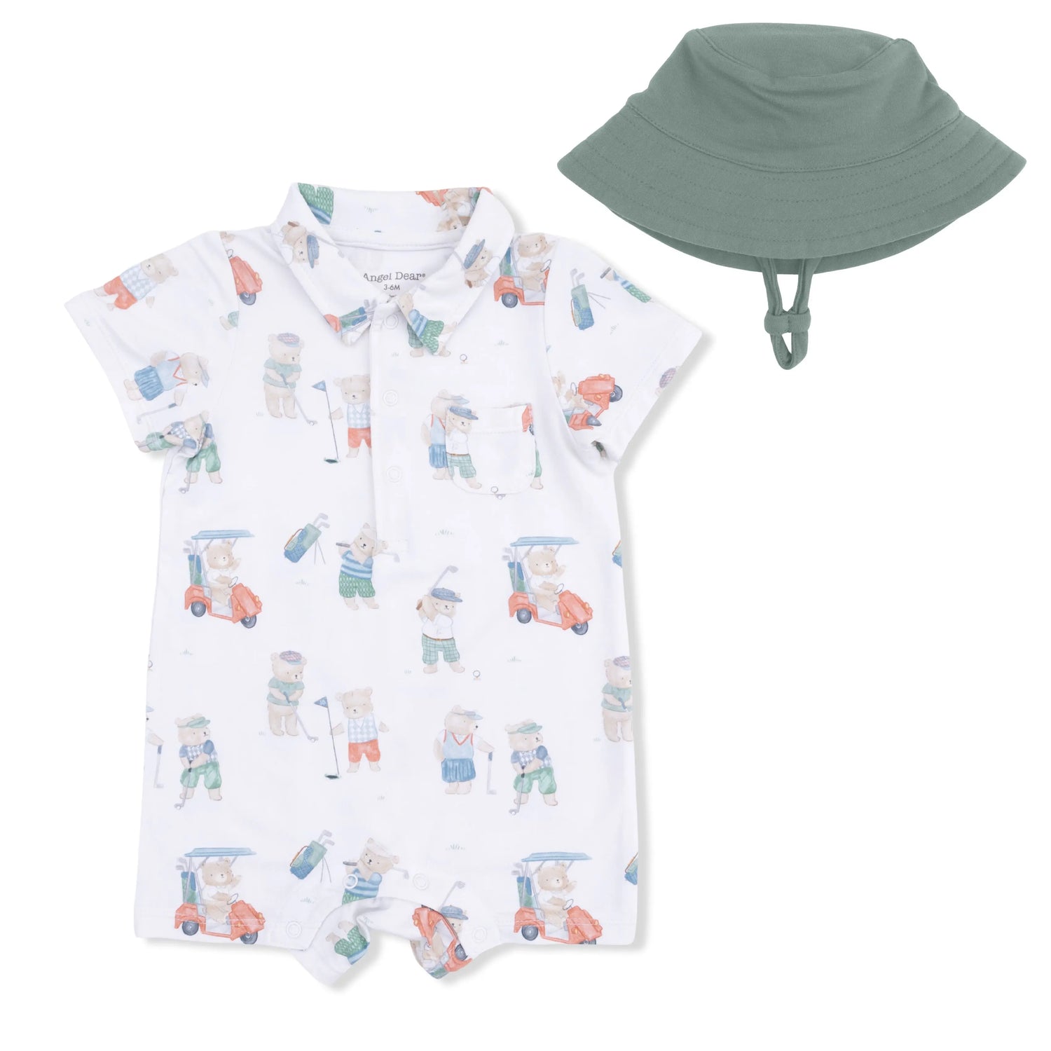 Angel Dear Golfing Teddy Bears Polo Shortie And Bucket Hat Set For Baby Angel Dear 