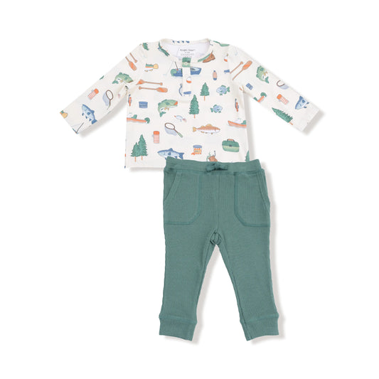 Angel Dear Long Sleeve Henley Top and Waffle Jogger Set Angel Dear Everetts Place: Online Boutique