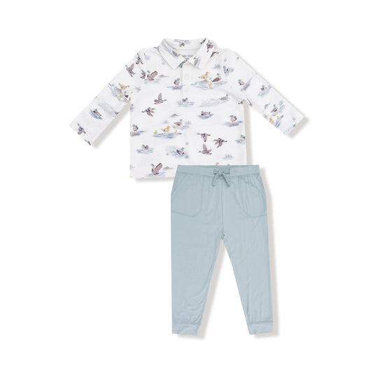 Angel Dear Long Sleeve Polo Shirt And Bamboo Jogger Set Angel Dear Everetts Place: Online Boutique