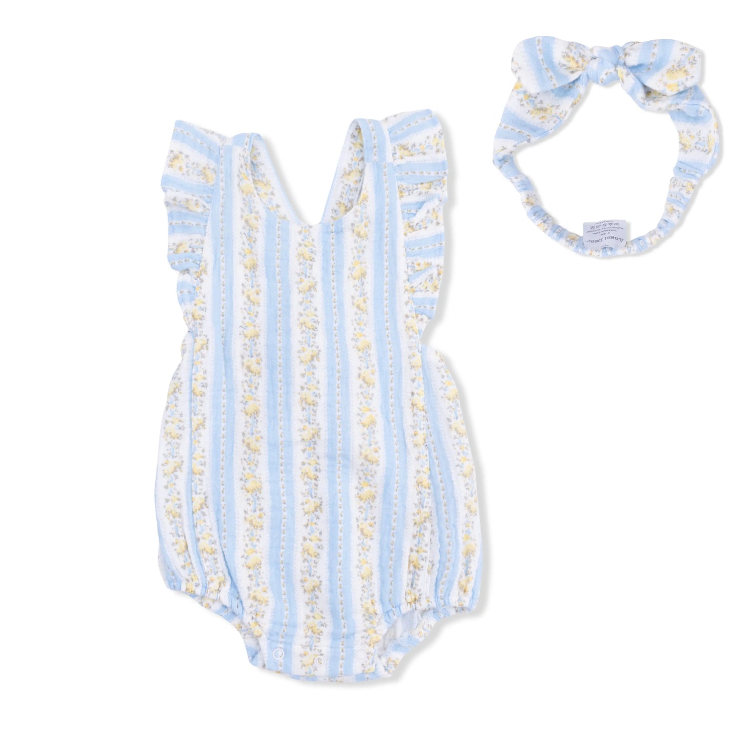 Angel Dear Odalys Floral Stripe Organic Muslin Sunsuit And Headband Set Angel Dear 