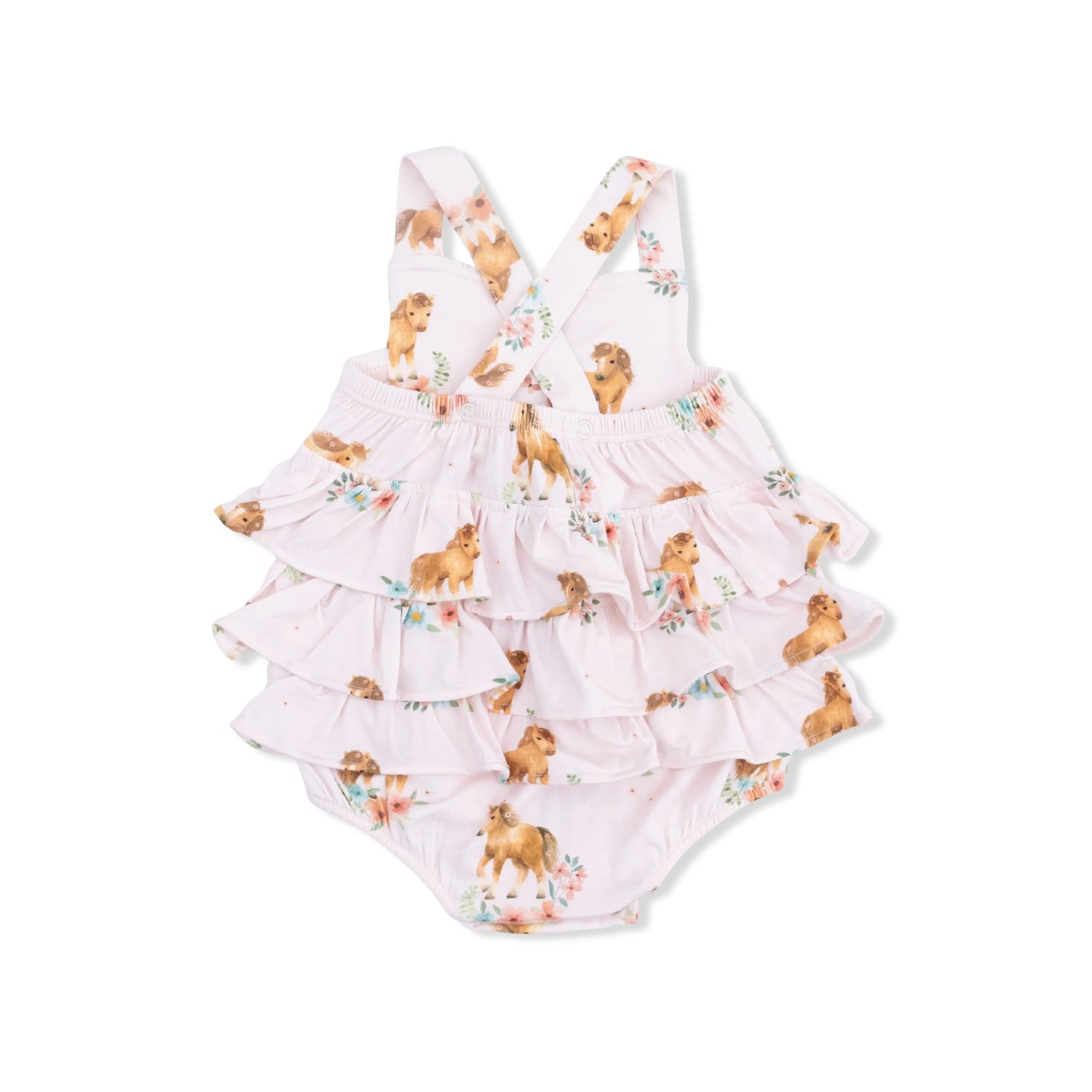 Angel Dear Pink Ponies Ruffle Sunsuit Baby Bamboo Viscose Romper Angel Dear 