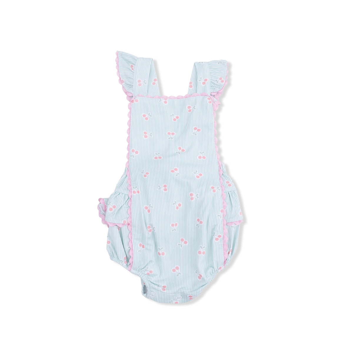 Angel Dear Tiny Cherry Stripe Ric Rac Ruffle Bamboo Sunsuit Angel Dear 