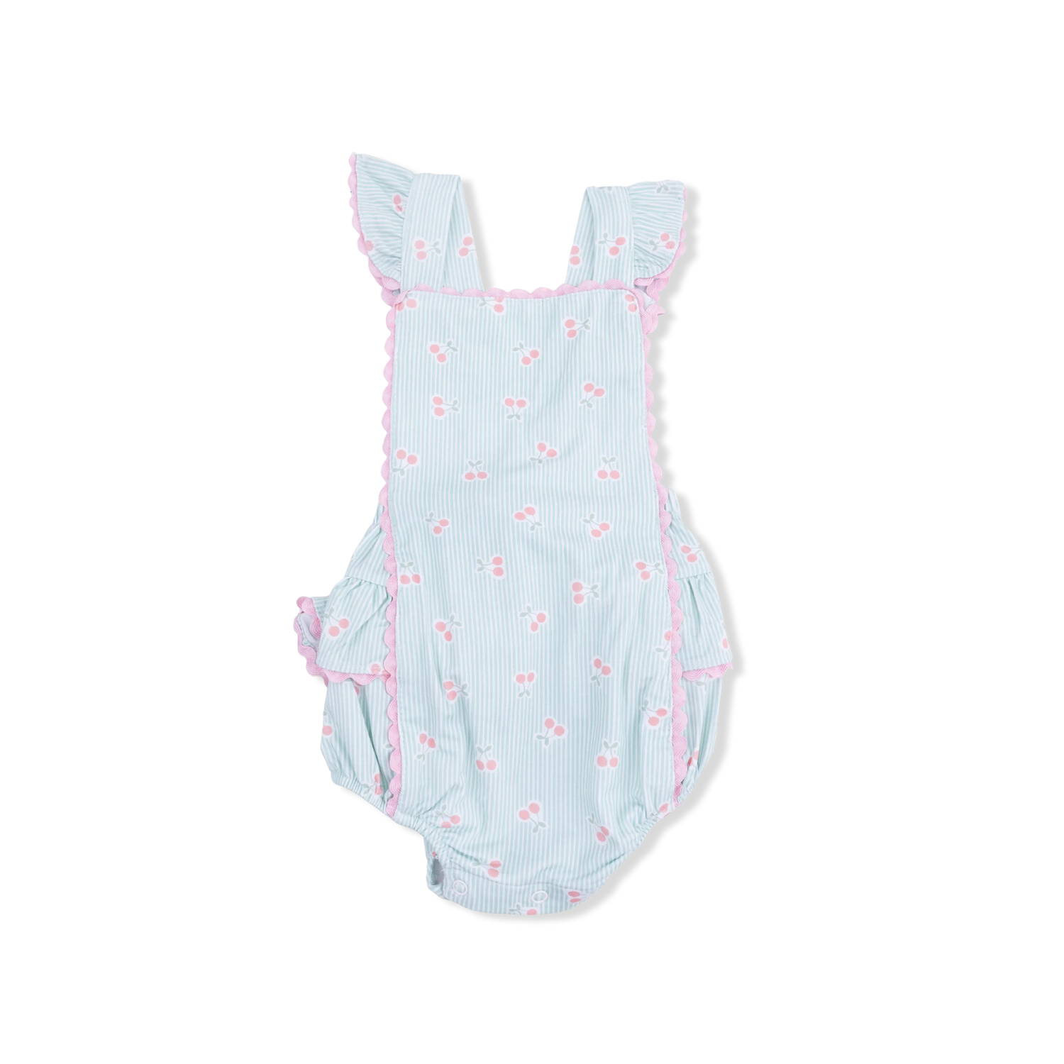 Angel Dear Tiny Cherry Stripe Ric Rac Ruffle Bamboo Sunsuit Angel Dear 