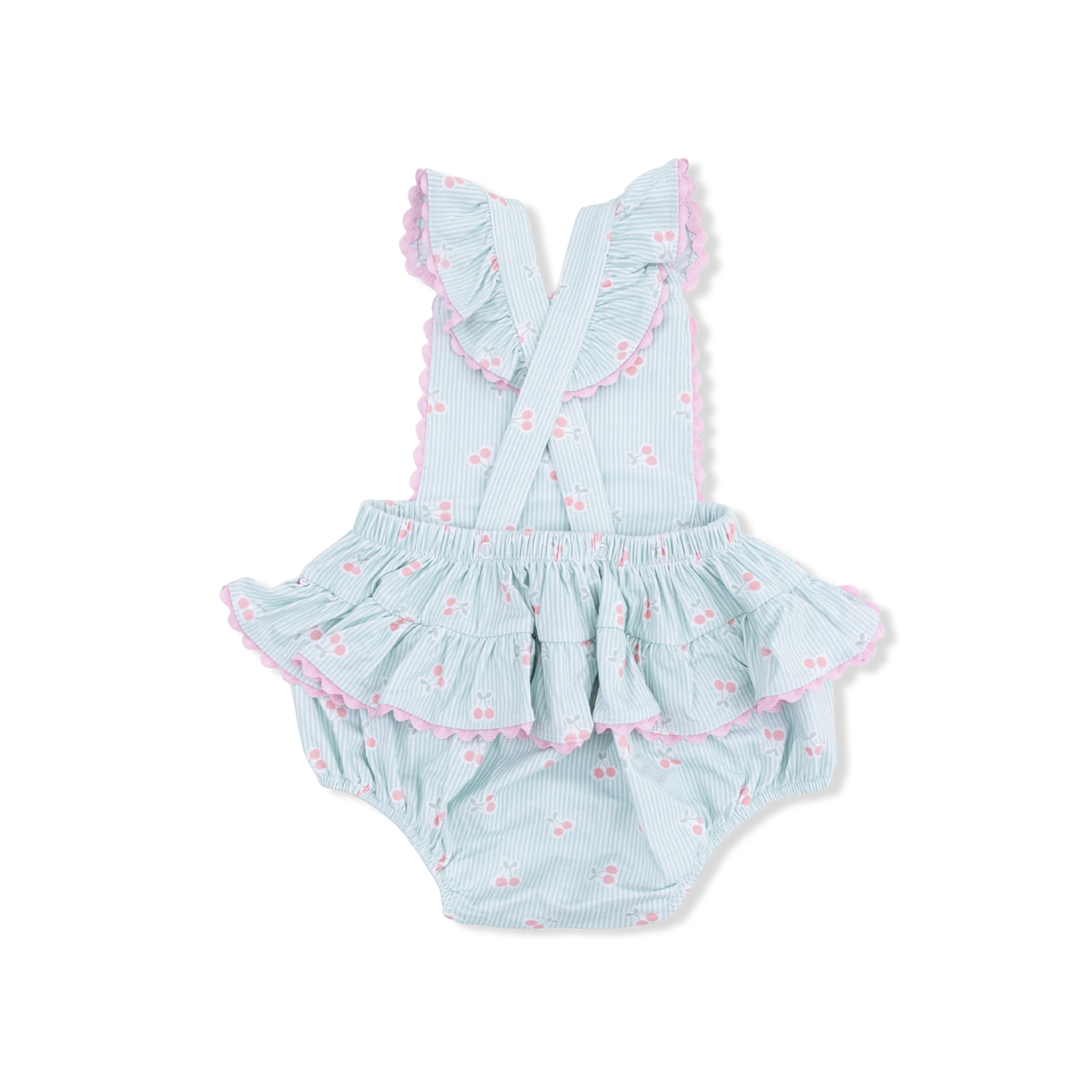 Angel Dear Tiny Cherry Stripe Ric Rac Ruffle Bamboo Sunsuit Angel Dear 