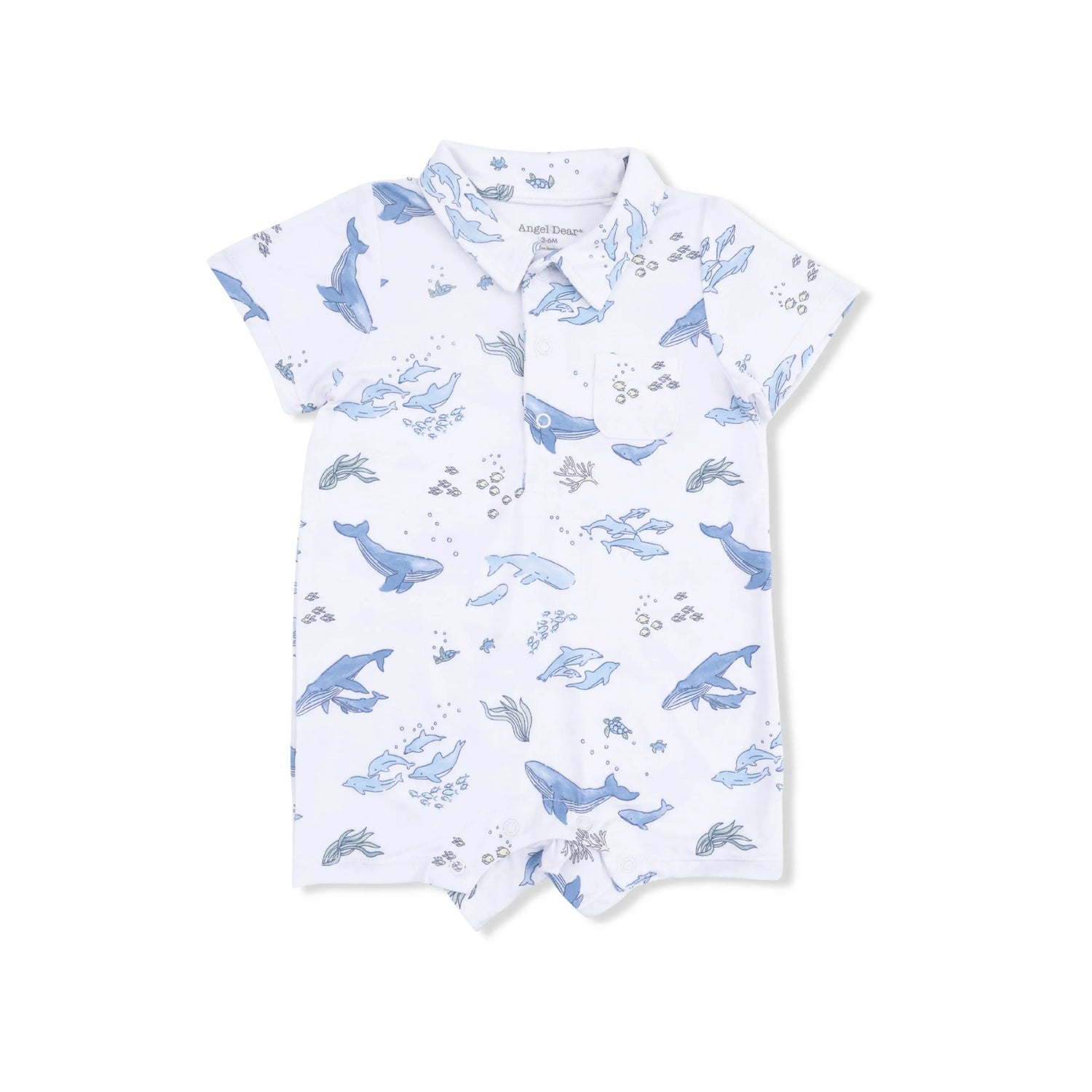 Angel Dear Watercolor Blue Whales Polo Shortie Romper Angel Dear 