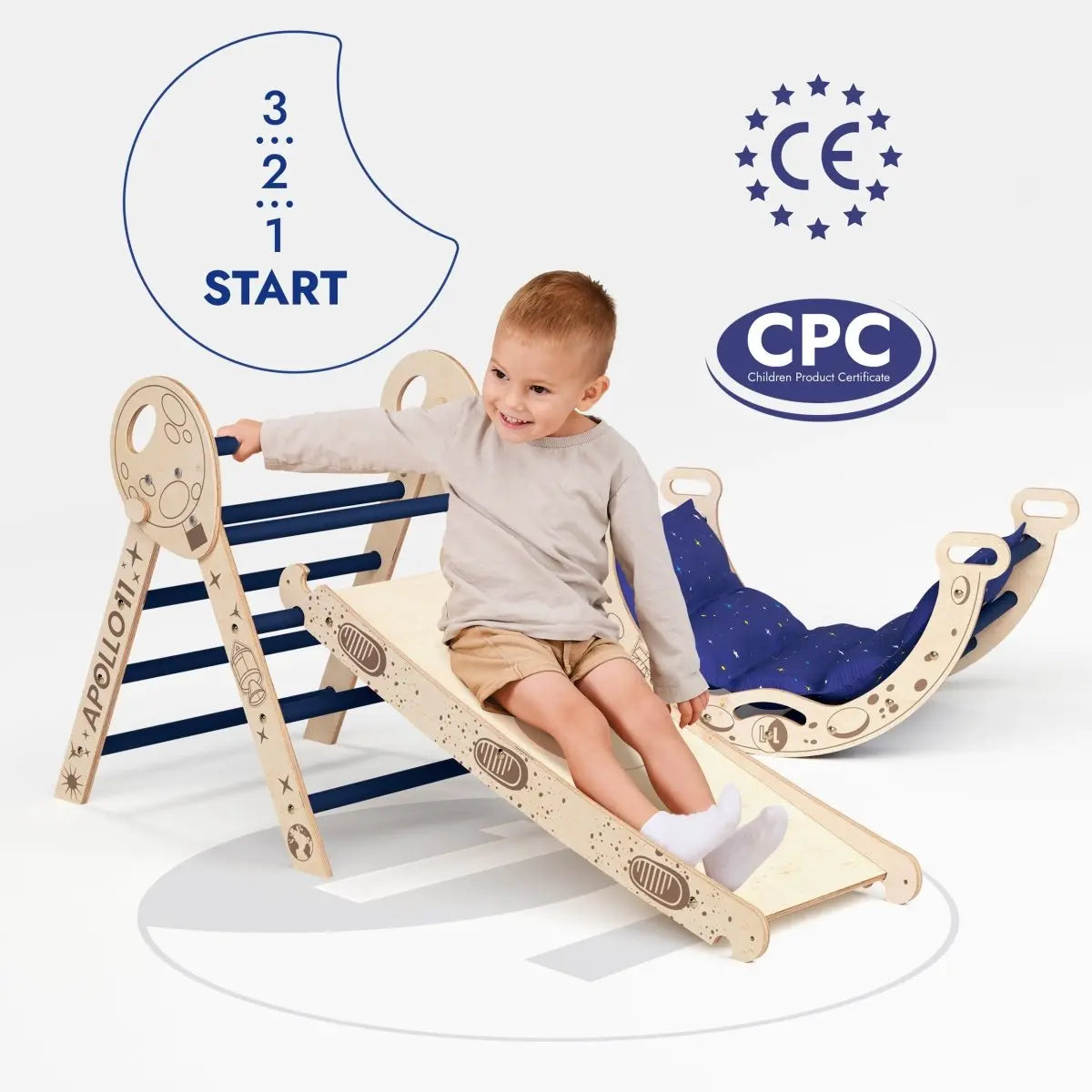 Apollo 4in1 Climbing Set Pikler Triangle Arch Slide Board and Cushion for Little Toddlers Astronauts Ages 1 to 3 Goodevas Everetts Place: Online Boutique