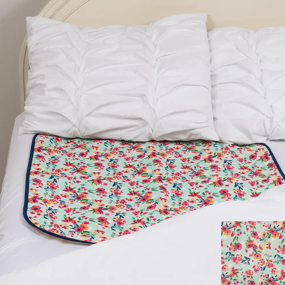 Mattress Pad - Aqua Floral - Textile, Linens, Pink, Bed sheet, Sleeping pad | Everetts Place