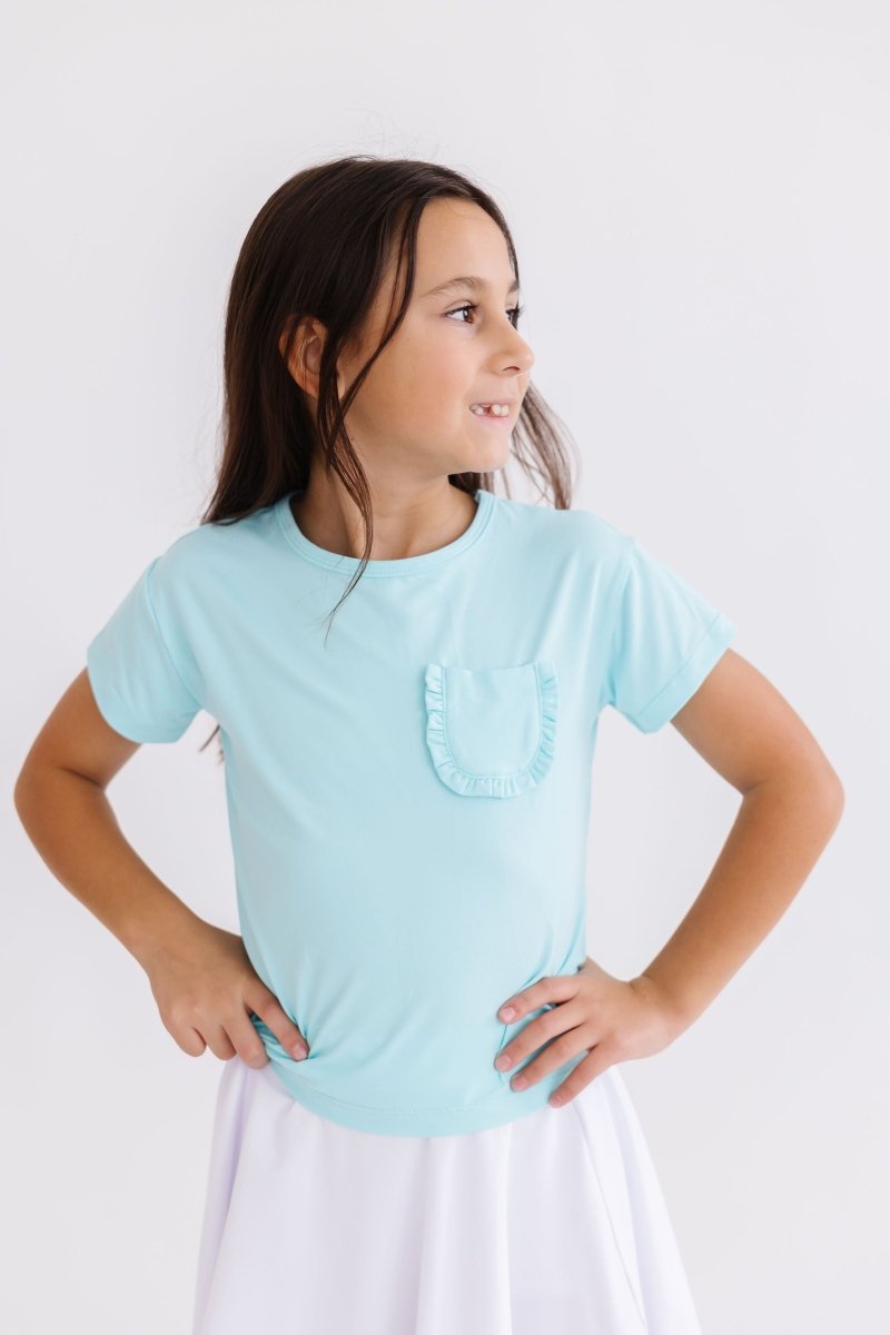 Mila & Rose ® Aqua Ruffle Pocket Tee For Girls By Mila Rose Trendy - Everetts Place Boutique - 