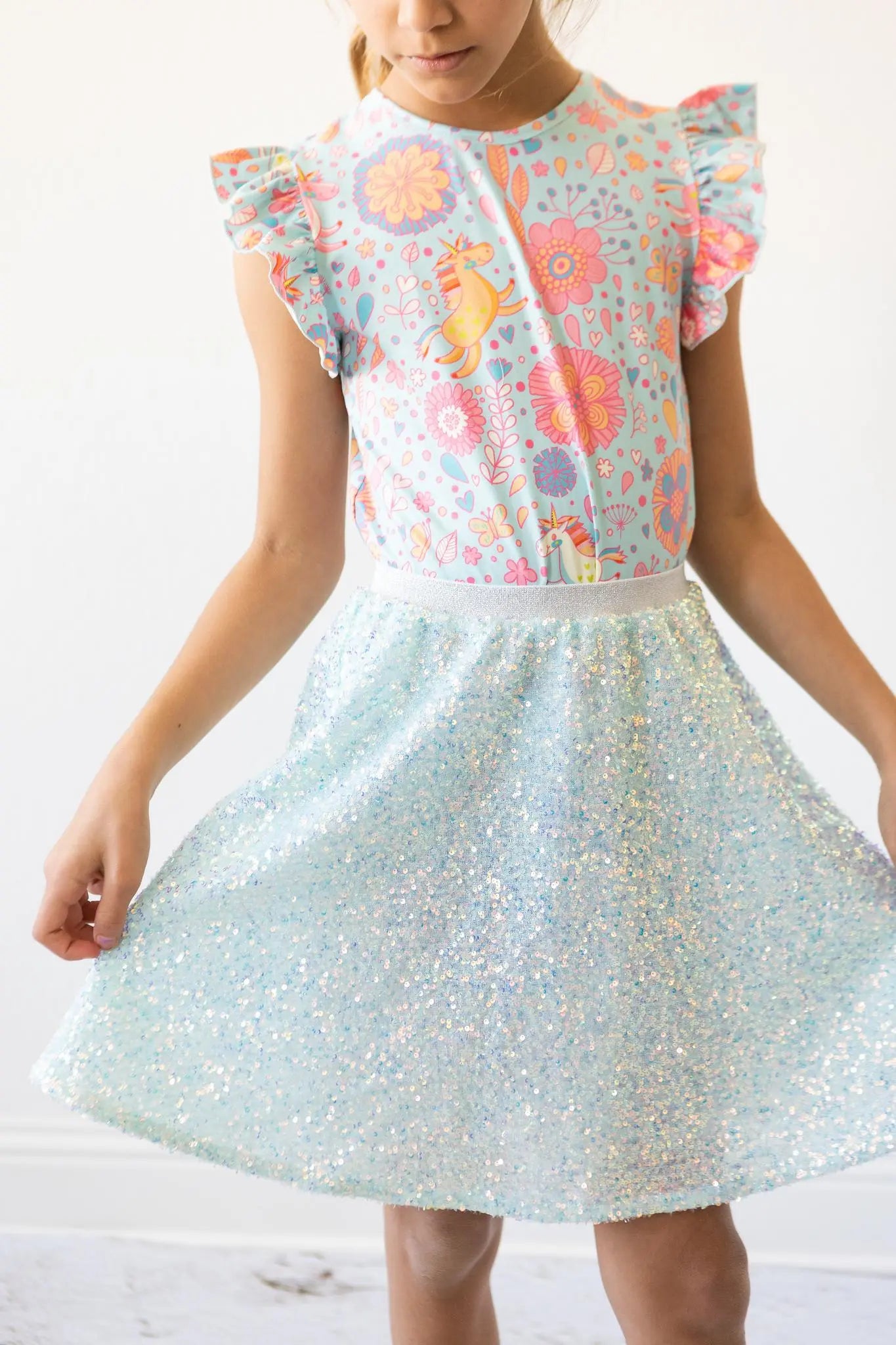 Aqua Sequin Twirl Skort With Attached Shorts Mila And Rose Mila & Rose ® Everetts Place: Online Boutique