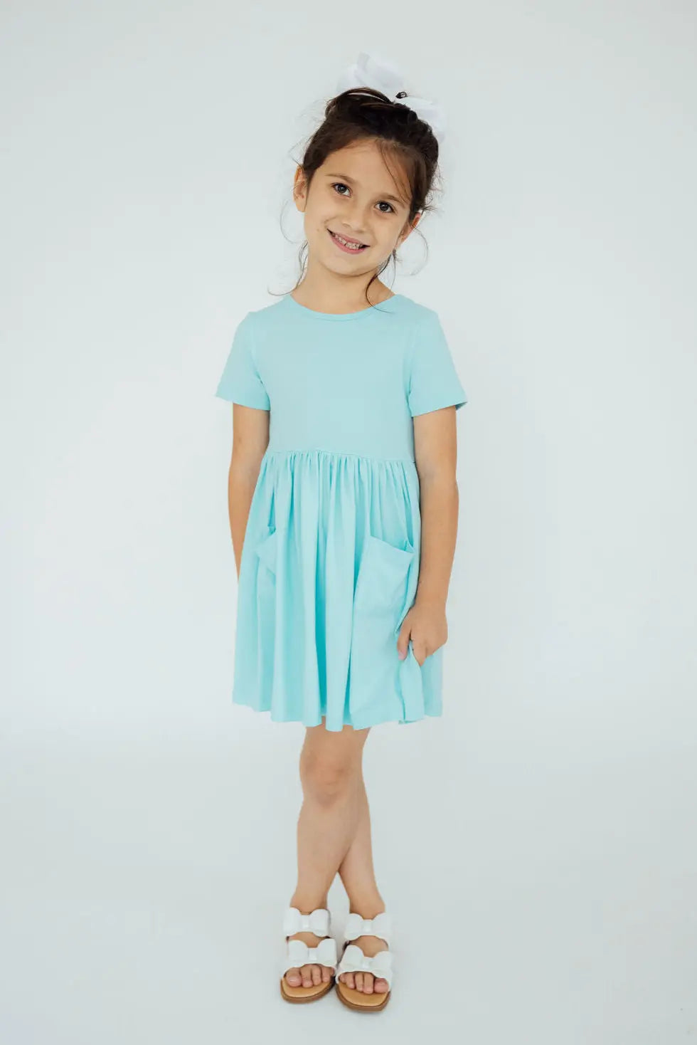Aqua Short Sleeve Pocket Twirl Dress For Toddlers Daywear Mila & Rose ® Everetts Place: Online Boutique