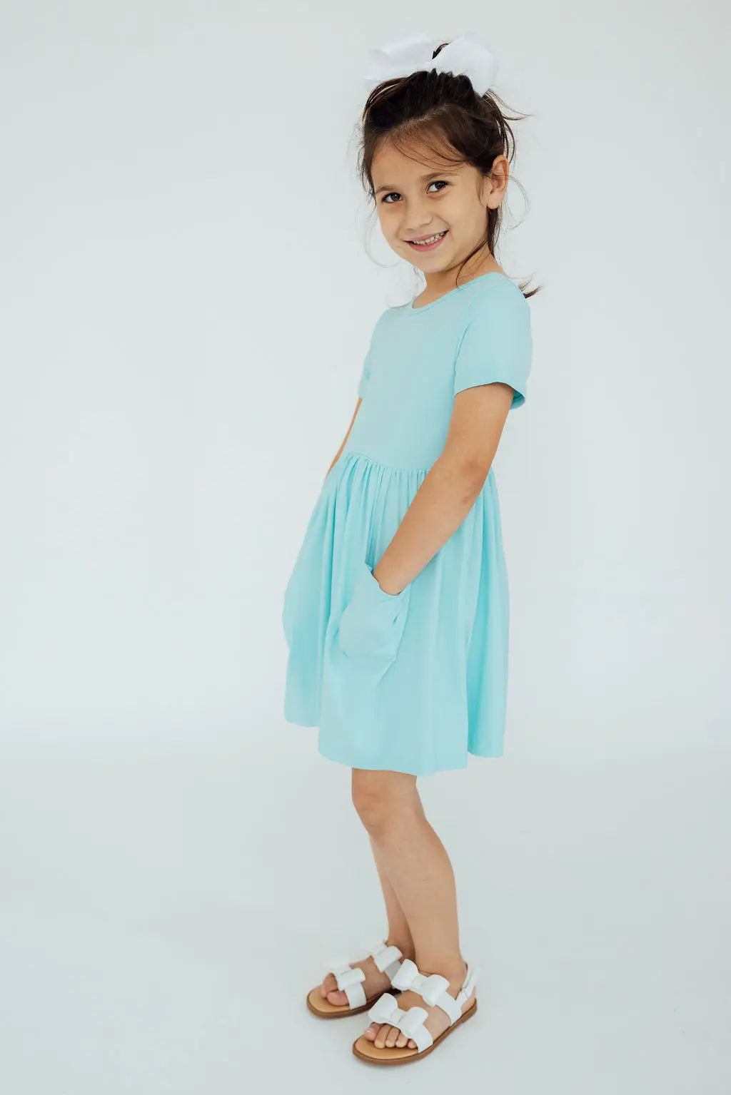 Aqua Short Sleeve Pocket Twirl Dress For Toddlers Daywear Mila & Rose ® Everetts Place: Online Boutique