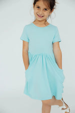 Aqua Short Sleeve Pocket Twirl Dress For Toddlers Daywear Mila & Rose ® Everetts Place: Online Boutique