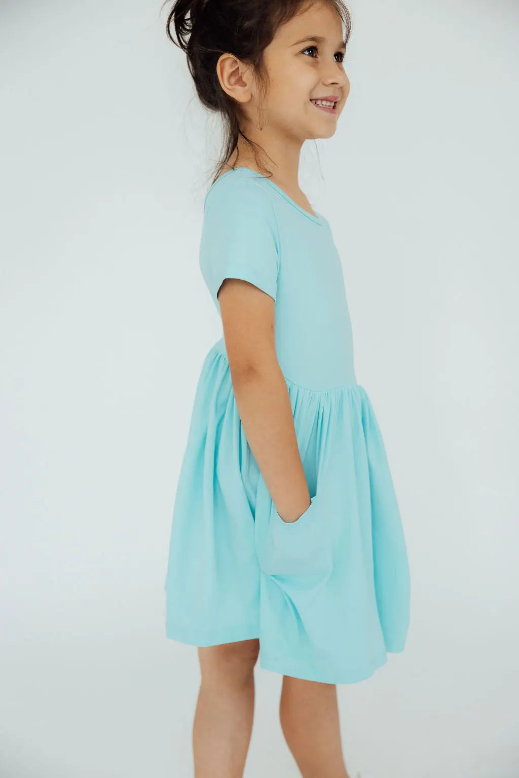 Aqua Short Sleeve Pocket Twirl Dress For Toddlers Daywear Mila & Rose ® Everetts Place: Online Boutique