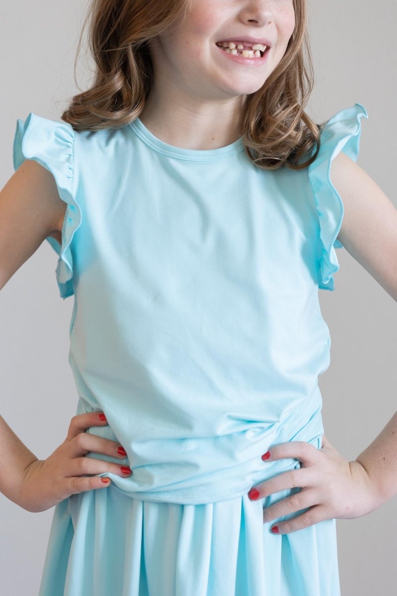 Mila & Rose ® Aqua Short Sleeve Ruffle Tee For Girls Mila And Rose - Everetts Place Boutique - 