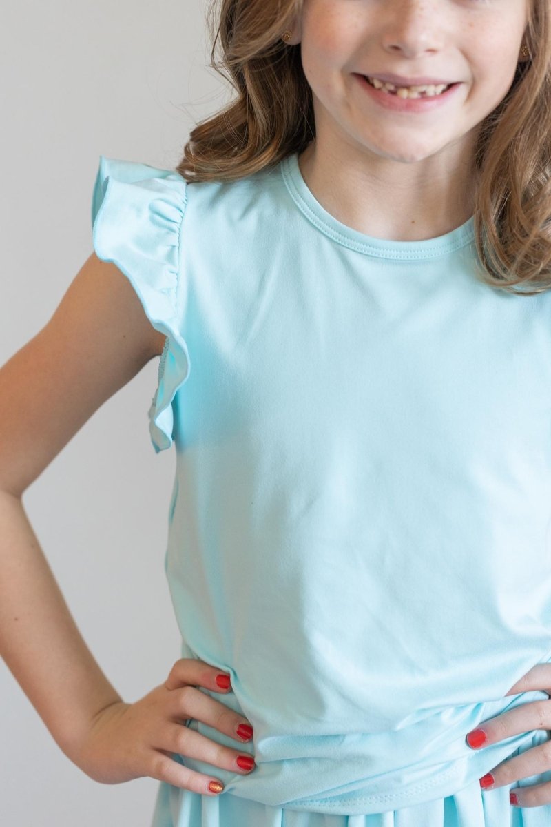 Mila & Rose ® Aqua Short Sleeve Ruffle Tee For Girls Mila And Rose - Everetts Place Boutique - 