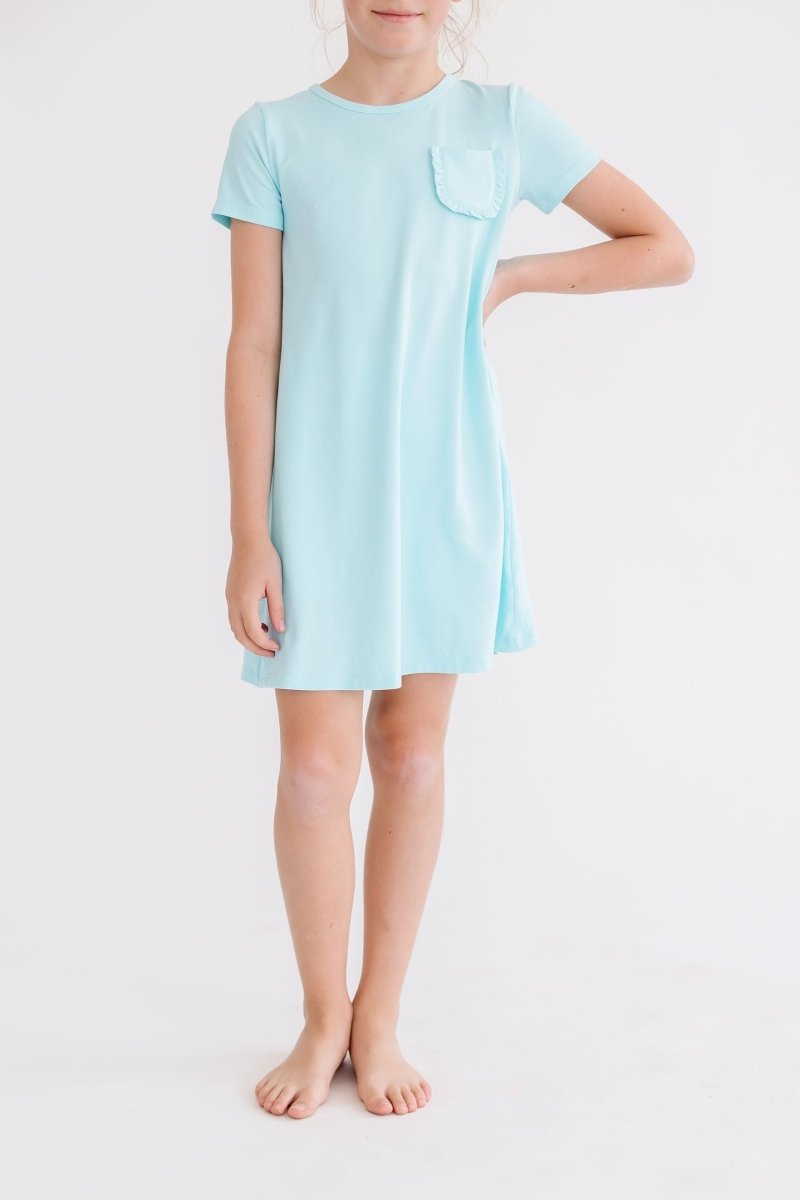 Mila & Rose ® Aqua T Shirt Dress For Girls With Ruffle Pocket Play - Everetts Place Boutique - 