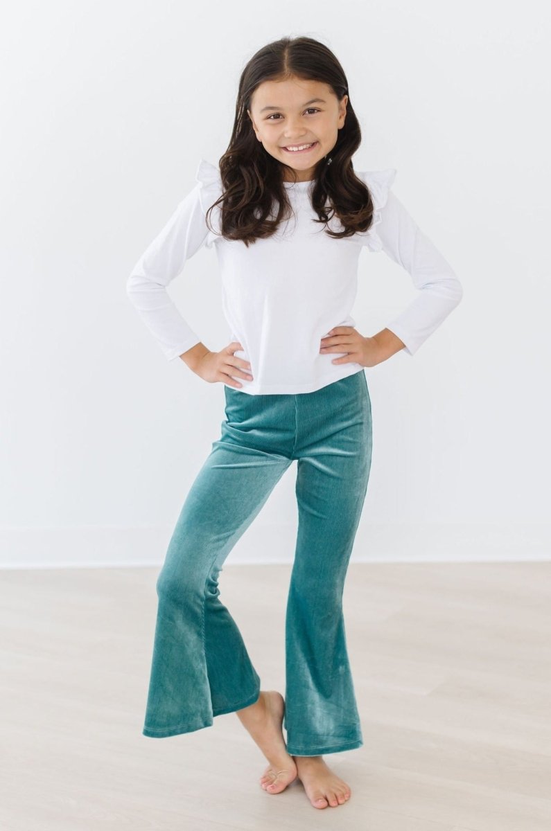 Mila & Rose ® Aquamarine Ribbed Velvet Bells For Girls Everyday Wear - Everetts Place Boutique - 