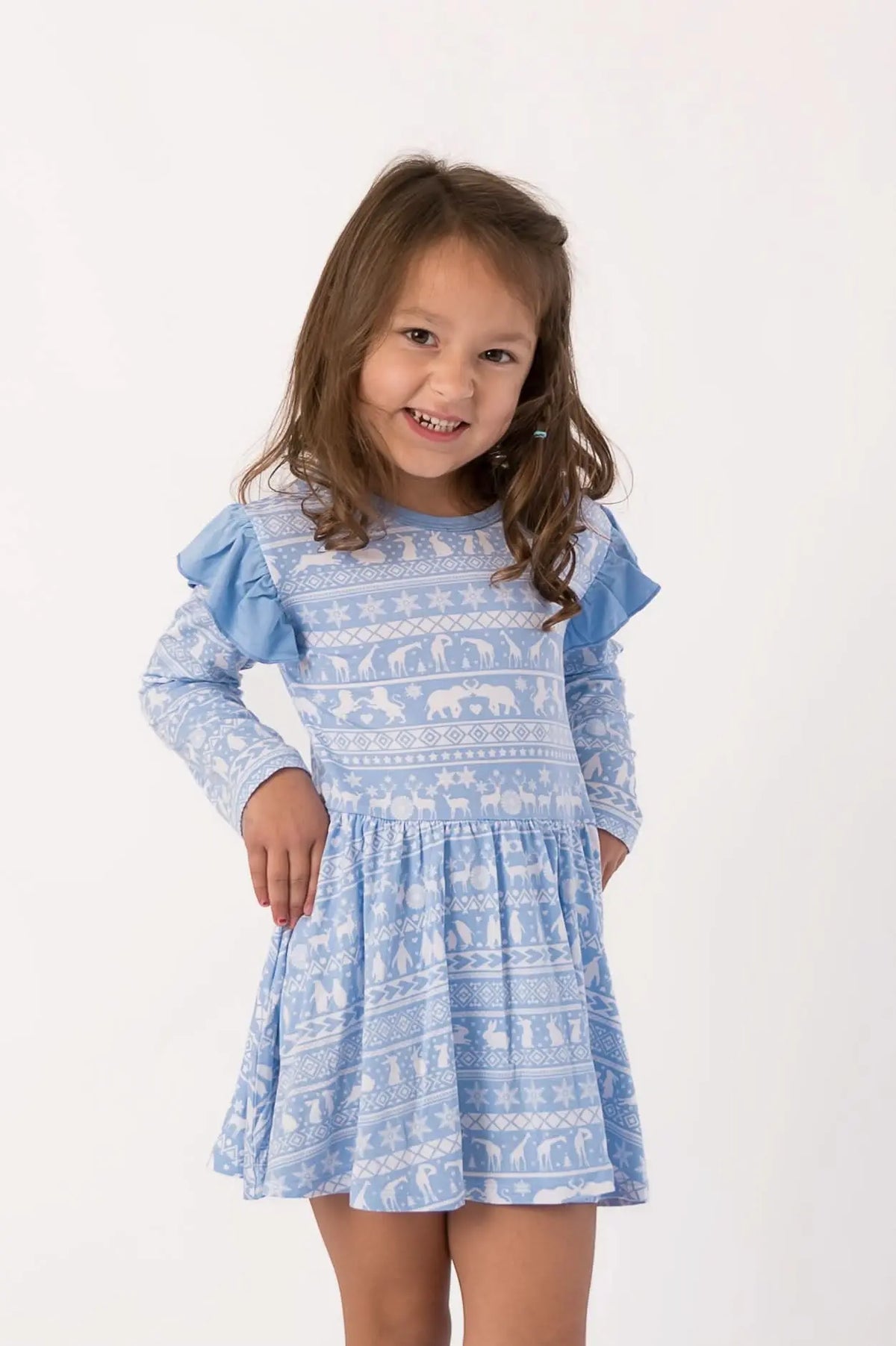 Arctic Fair Isle | Long Sleeve Flutter Bodysuit Dress - Sleeve, One-piece garment, Day Dress, Baby & Toddler Clothing, Ruffle | Everetts Place
