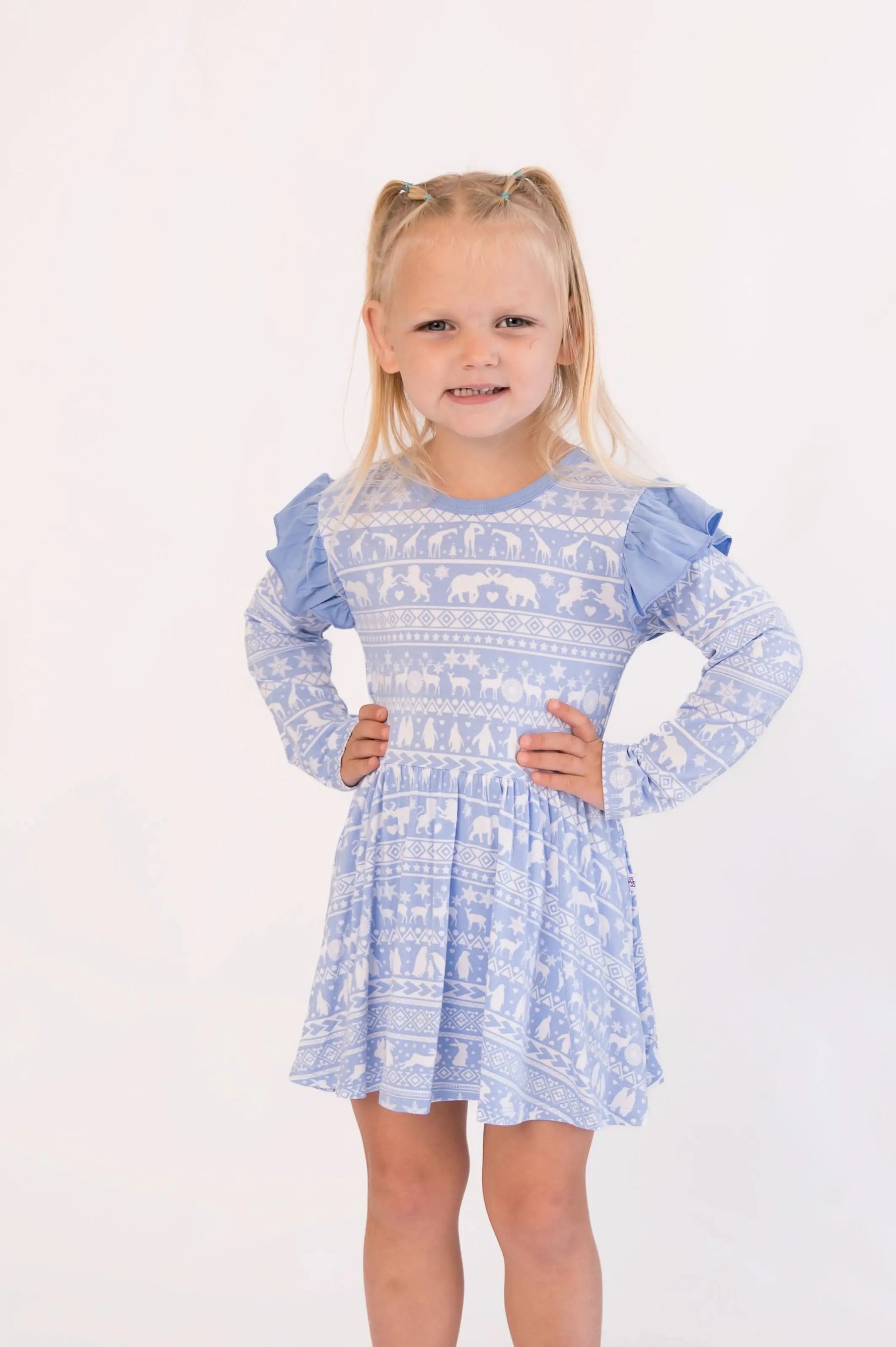 Bubble Baby Arctic Fair Isle | Long Sleeve Flutter Bodysuit Dress - 