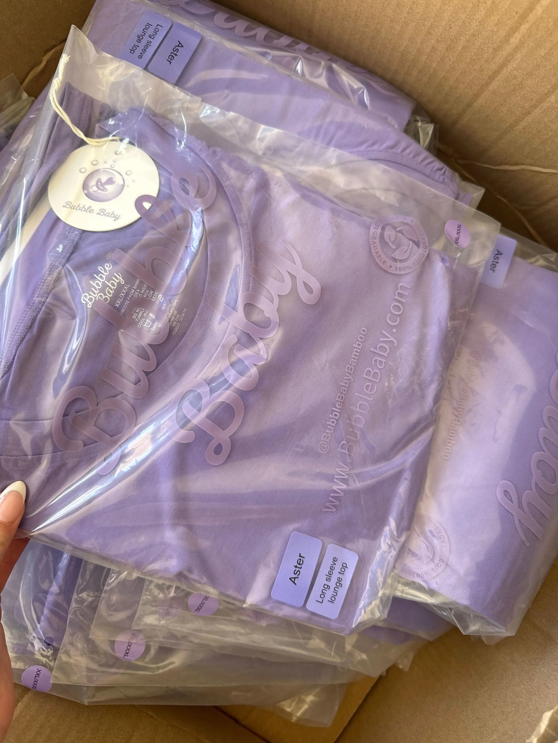 Aster | Adult Long Sleeve Lounge Top - Pink, Purple, Label, Plastic | Everetts Place