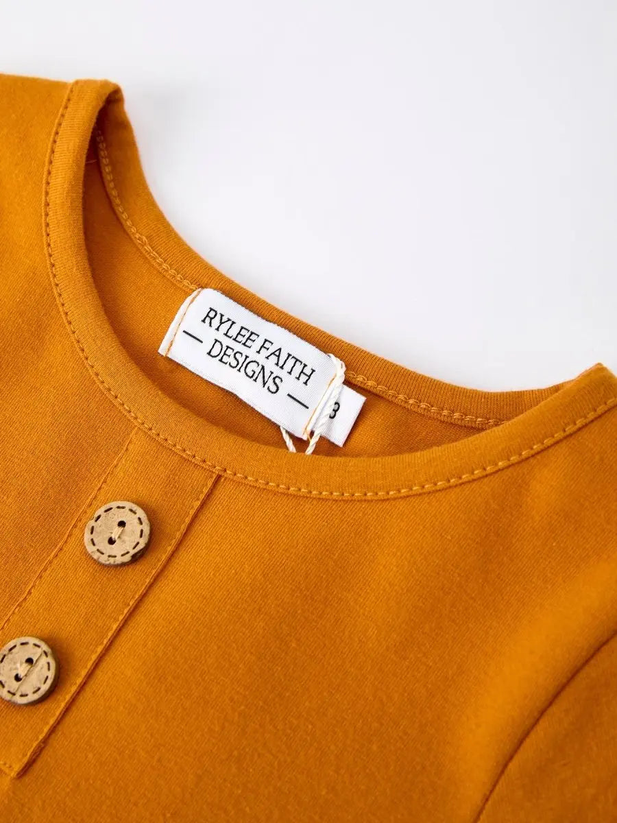 Rylee Faith Designs Autumn Patchwork Floral & Plaid Long Sleeve Girls Dress - 