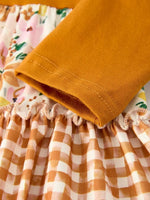 Rylee Faith Designs Autumn Patchwork Floral & Plaid Long Sleeve Girls Dress - 