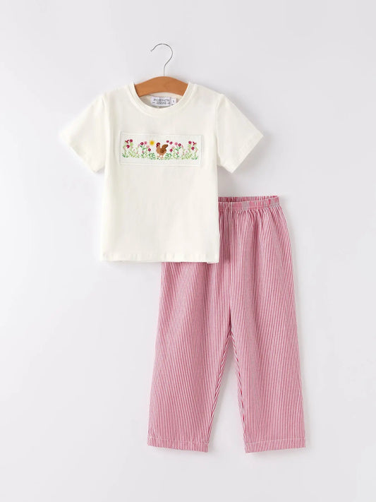 Autumn Rooster Embroidered Boys Smock Outfit Toddler Set Rylee Faith Designs Everetts Place: Online Boutique