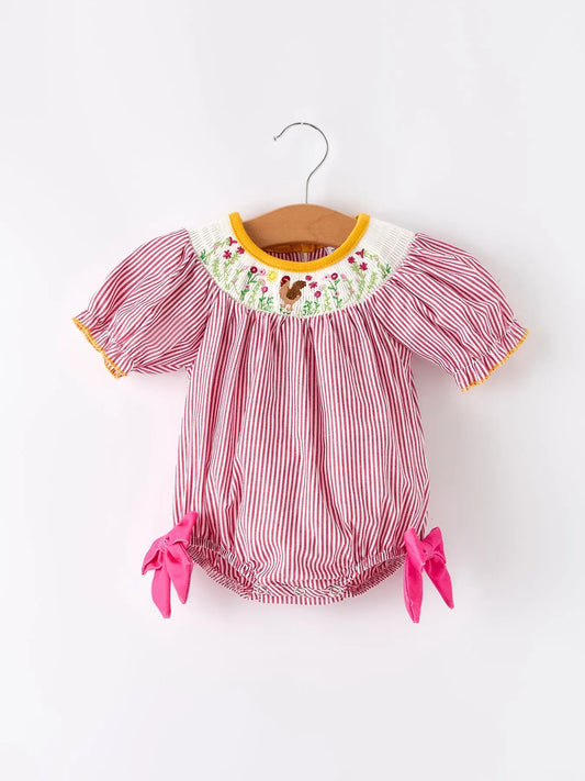 Autumn Rooster Smock Embroidered Baby Girl Romper Outfit Rylee Faith Designs Everetts Place: Online Boutique