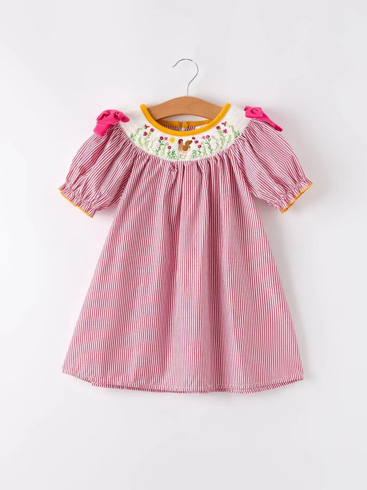 Autumn Rooster Smock Embroidered Girls Fall Dress Cotton Rylee Faith Designs Everetts Place: Online Boutique