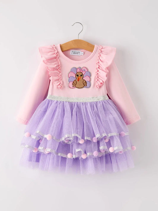Autumn Thanksgiving Tulle Pink Purple Girls Long Sleeve Dress Rylee Faith Designs Everetts Place: Online Boutique