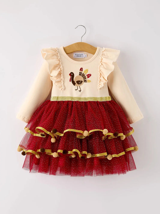 Autumn Thanksgiving Tulle Red Girls Long Sleeve Dress Rylee Faith Designs Everetts Place: Online Boutique