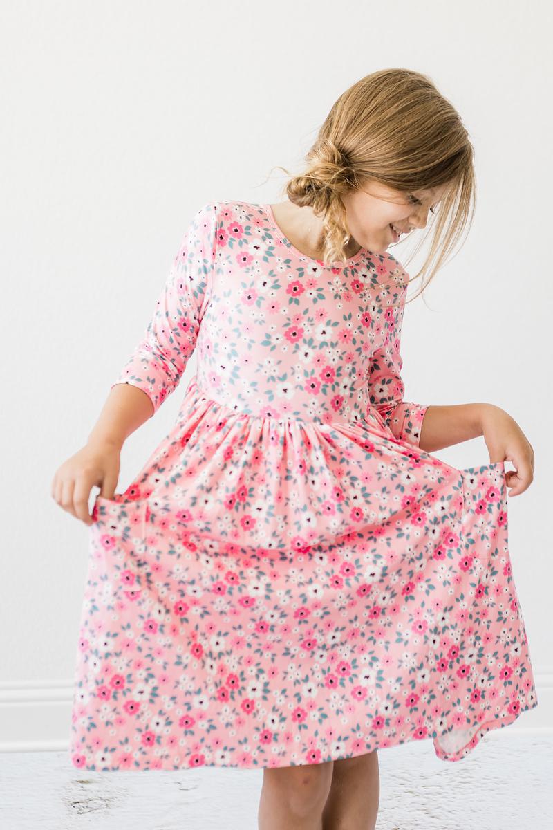 Mila & Rose ® Azalea Three Fourth Sleeve Pocket Twirl Dress For Girls - Everetts Place Boutique - 