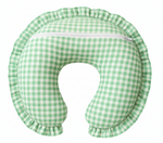 Green gingham ruffle nursing pillow cover by Little Mae & Co on a white background