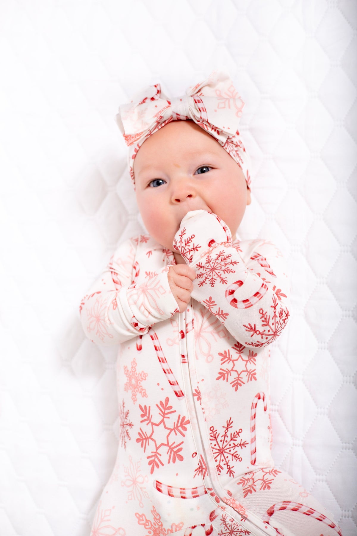 My First Candy Cane Hair Bow in Blue & Peach by Rayn’s Tiny Stitches