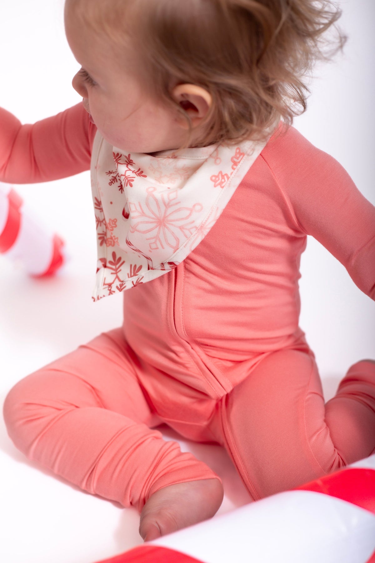 My First Candy Cane: Bamboo Bib in Blue & Peach by Rayn’s Tiny Stitches